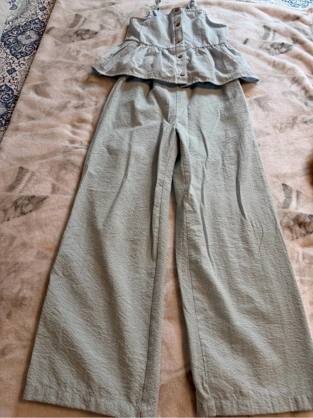 Girl's Wide-Leg Jumpsuit in Light Sage Blue